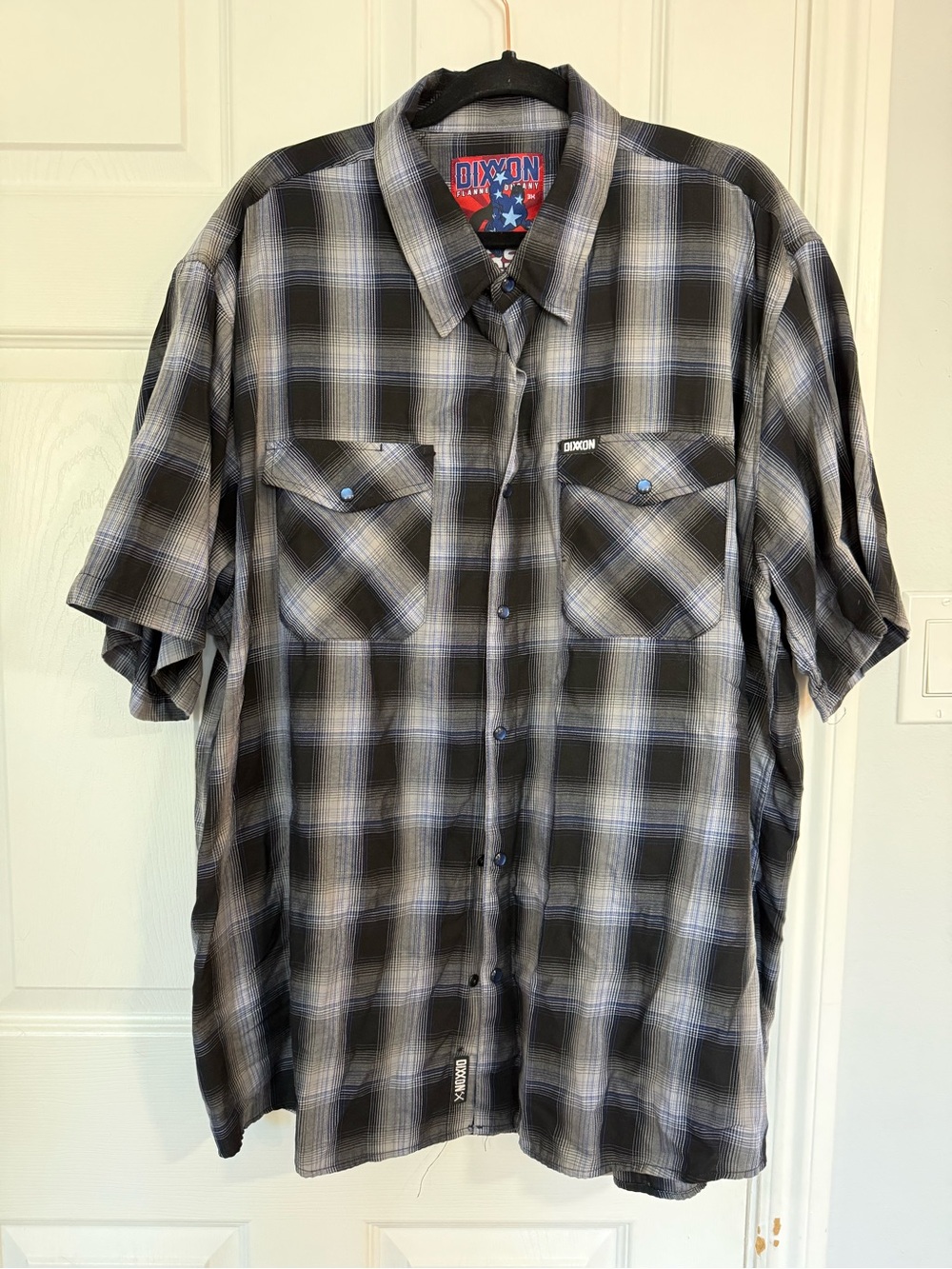 DIXXON First Responder Black and Grey Plaid Short Sleeve Mens Button Down
